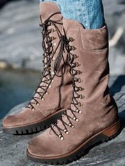 Aovica-Retro Suede Zipper Martin Combat Boots