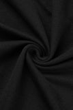 Black White Fashion Casual Letter Print Basic Hooded Collar Long Sleeve Plus Size Dress