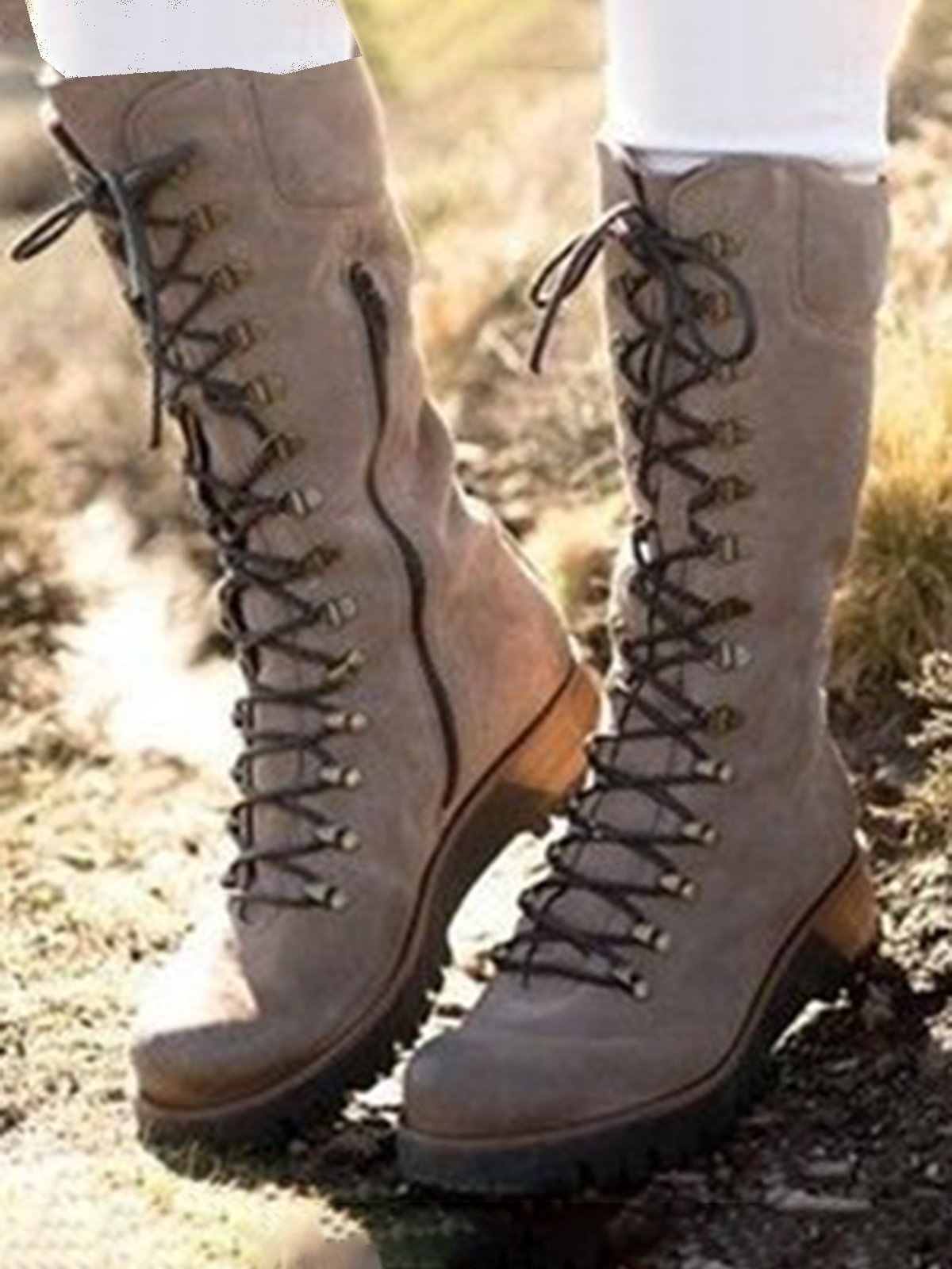 Aovica-Retro Suede Zipper Martin Combat Boots