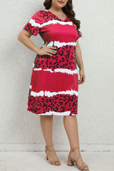Red Casual Print Basic V Neck Short Sleeve Dress Plus Size Dresses