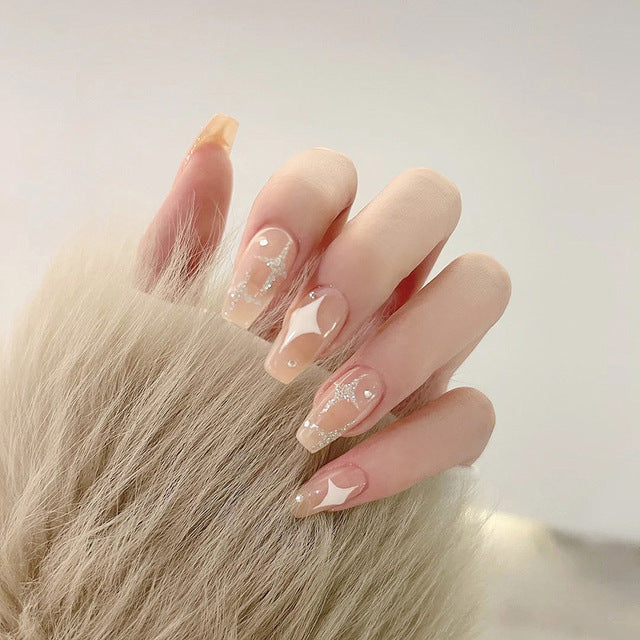 24pcs False press-on nails with a pattern Peach heart wear finished tablet nail art  removable Manicure beautiful false nails